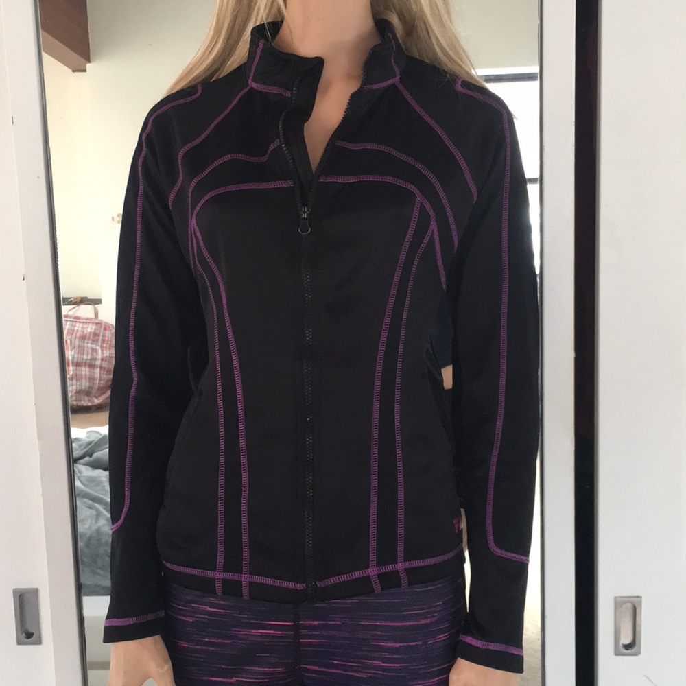 Great Fila Sport Black & Purple Zipper Sweatshirt